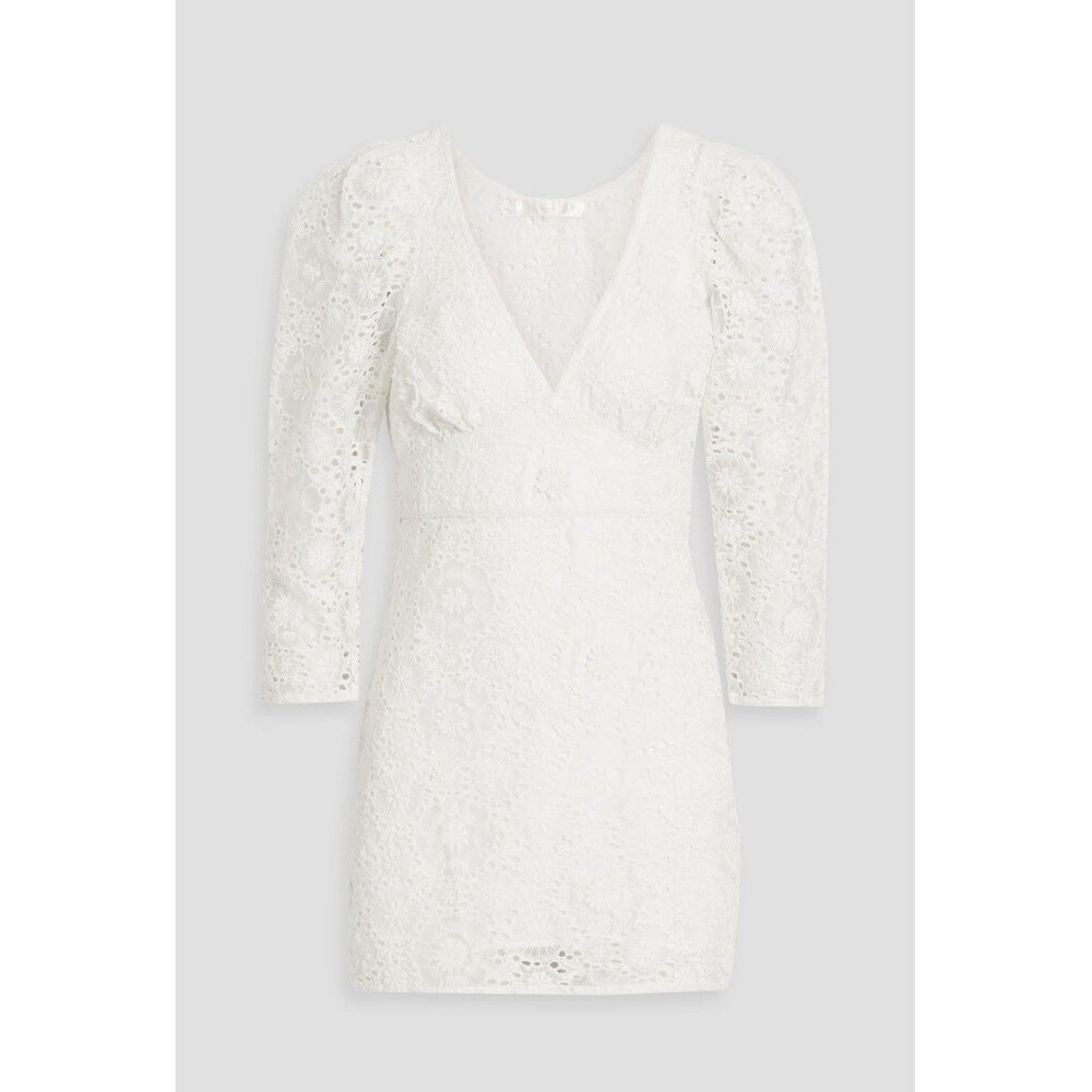 LoveShackFancy Faye White Lace Puff Sleeve Mini Dress Size 6 NWT - Picture 6 of 11